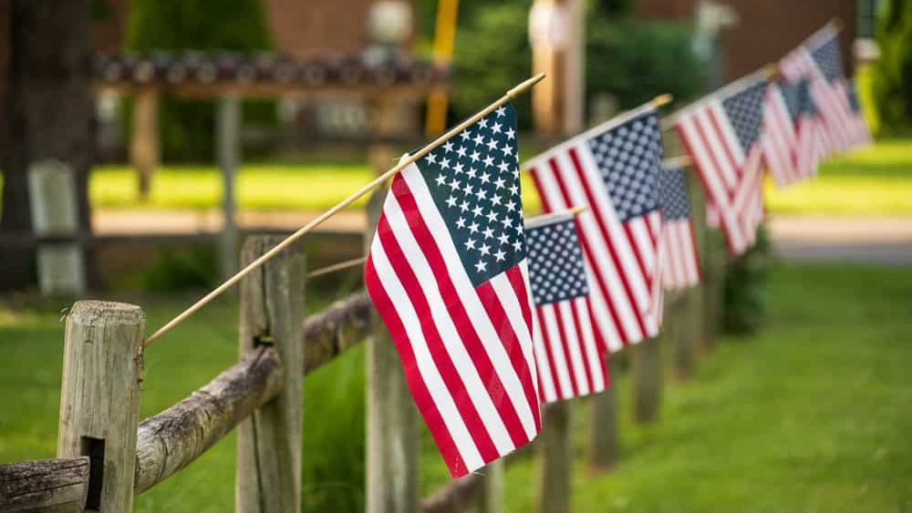 Rural America, American Flags on a Fence, Somewhere in Rural Ohio