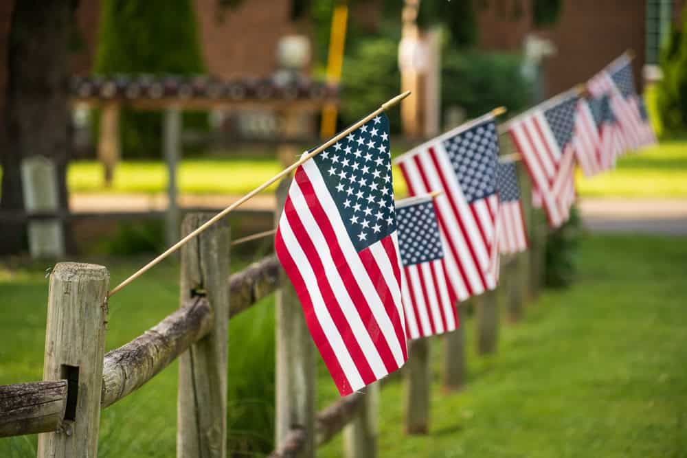 Rural America, American Flags on a Fence, Somewhere in Rural Ohio