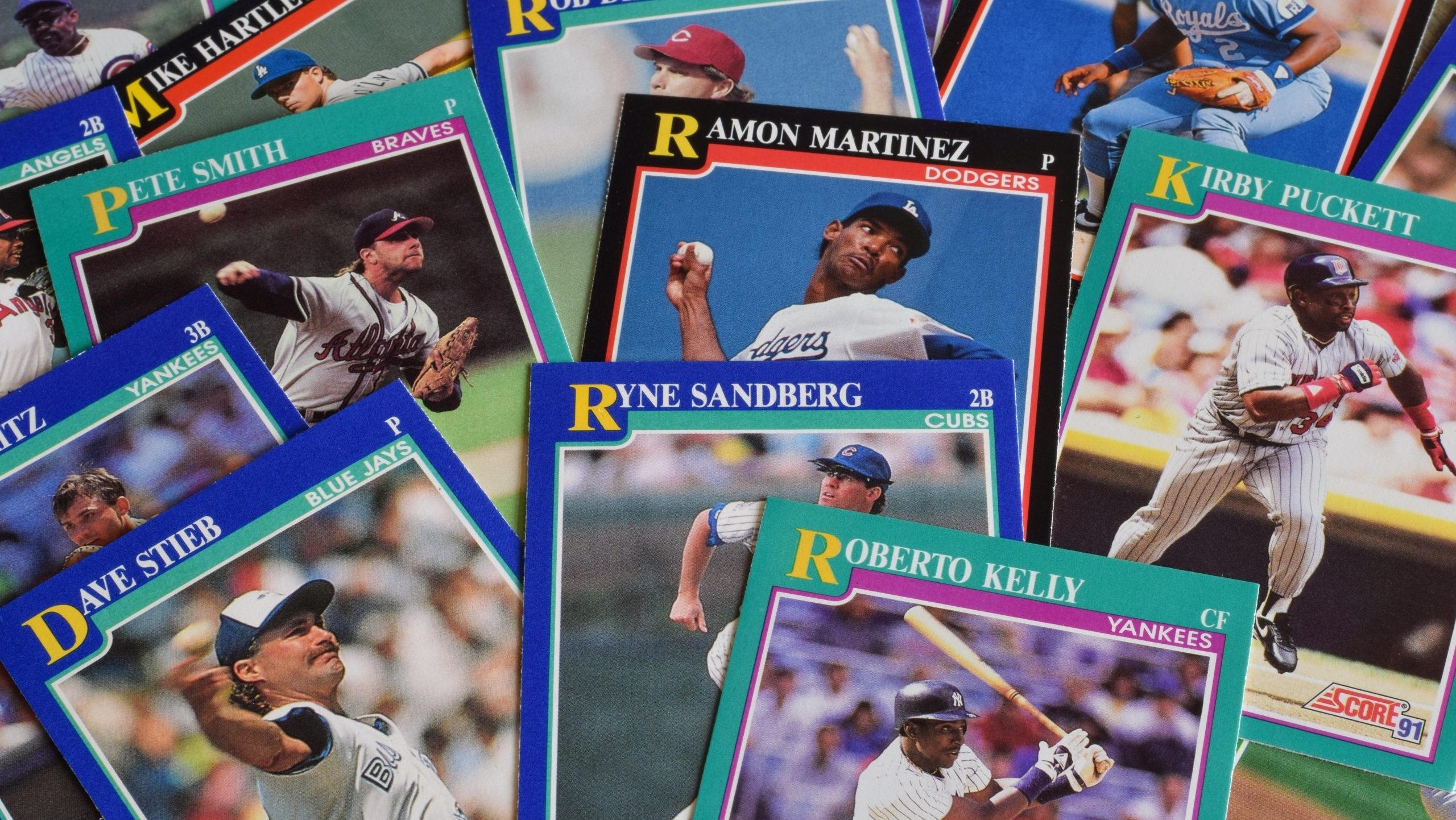 September 15, 2024 - Newmarket, Ontario, Canada: A collection of old vintage baseball cards spread out on a table
