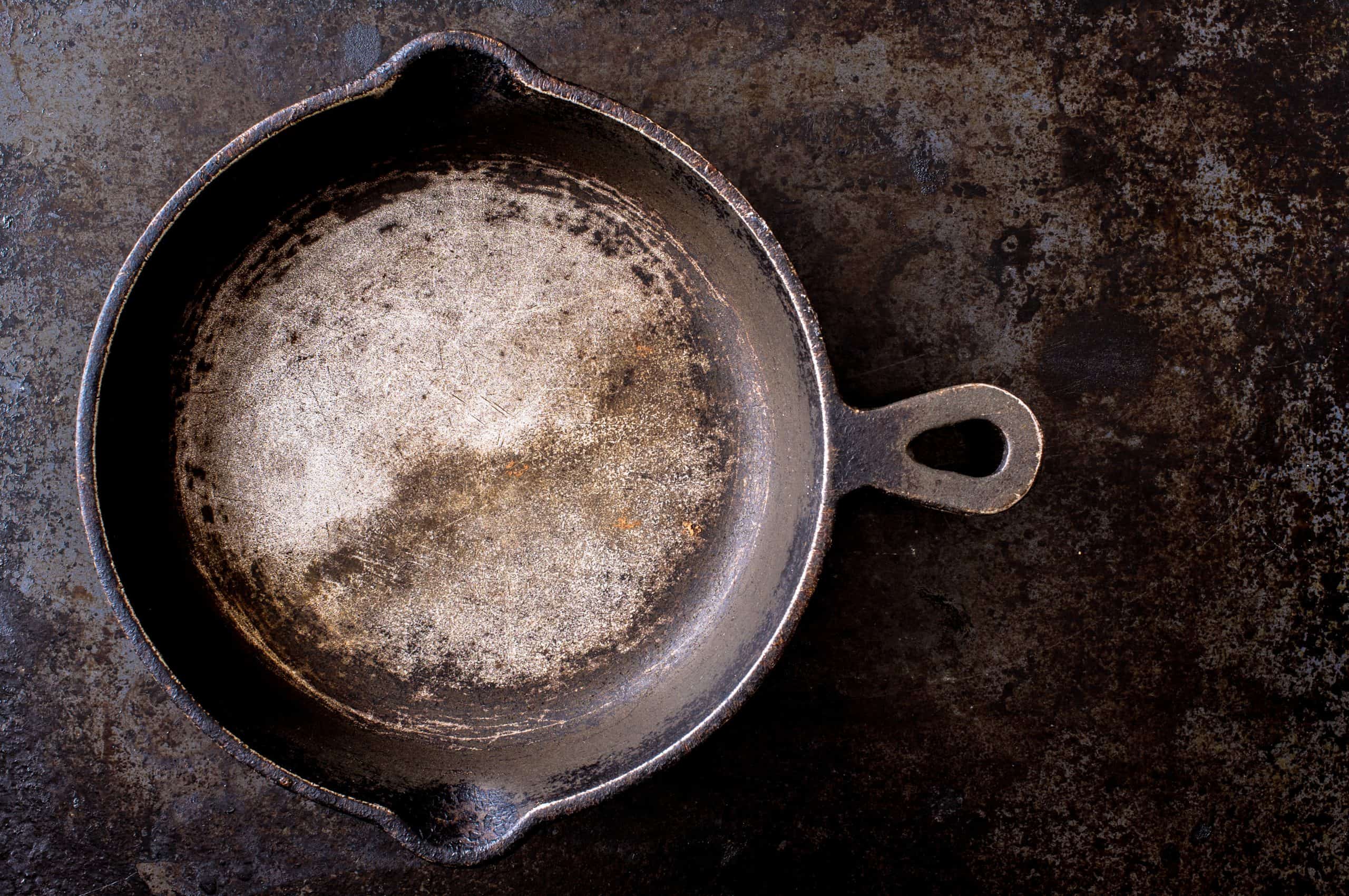 Rustic cast-iron frying pan used for background
