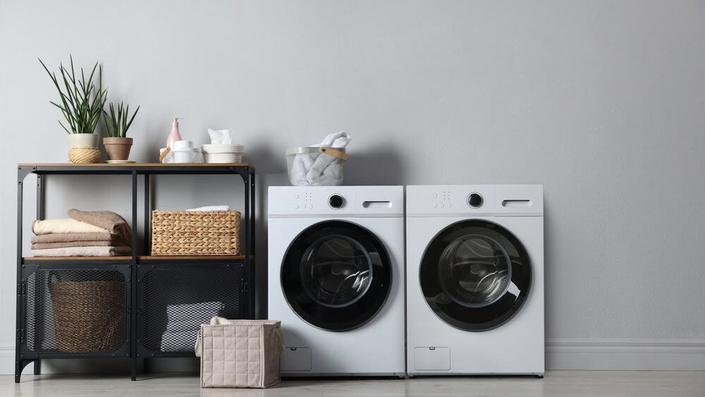 Washing machine and clothes dryer in spacious laundry room