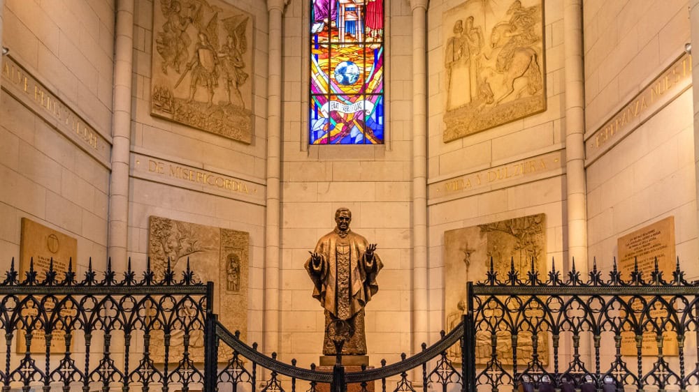 Madrid, Spain - November 1, 2019: The chapel of Saint Josemaria Escriva de Balaguer in Almudena Cathedral in Madrid. He was the founder of Opus Dei