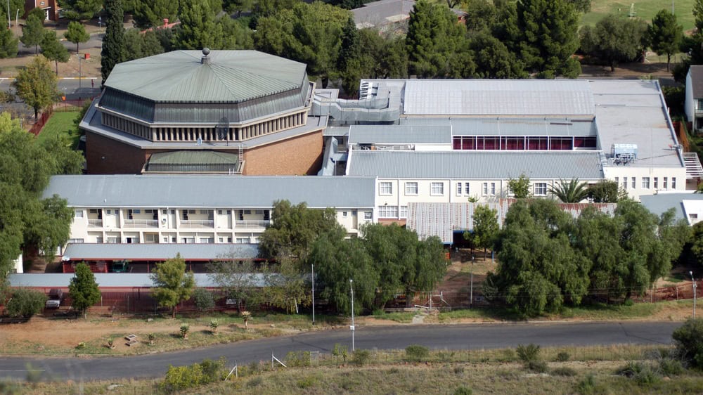 BLOEMFONTEIN, SOUTH AFRICA, APRIL 18, 2003: The Seventhday Adventist Church in Hilton, a suburb of Bloemfontein, the capital city of the Free State Province, as seen fom Naval Hill
