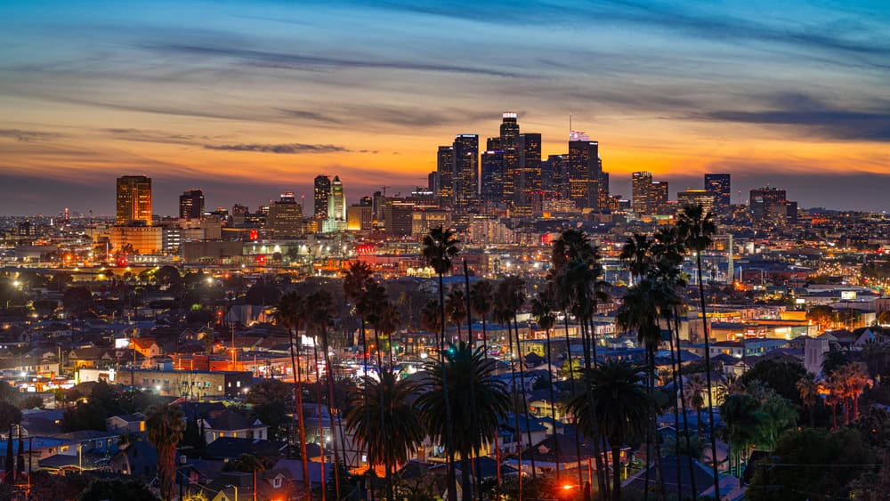 View of evening Los Angeles from above