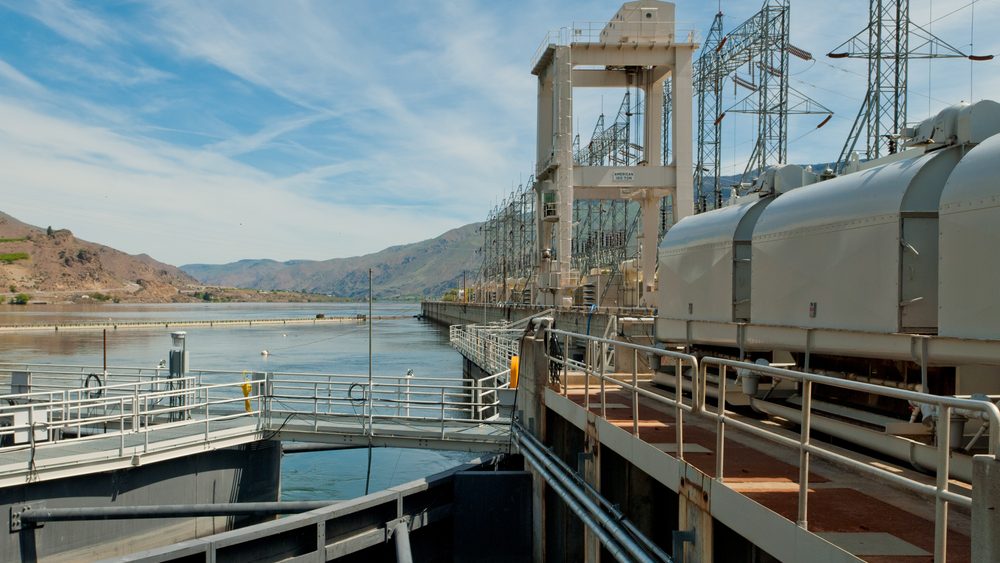 power generating equipment at a large hydro electric dam on a river