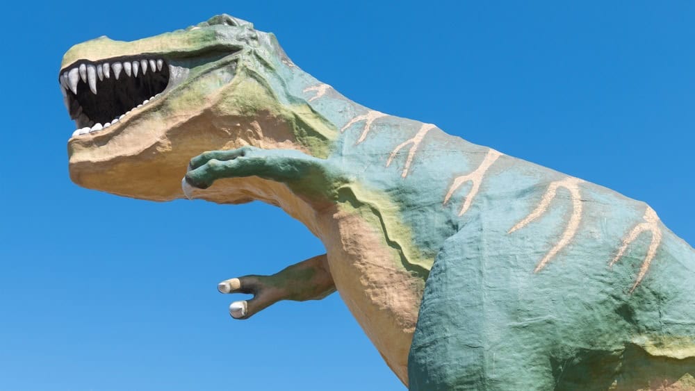 DRUMHELLER, CANADA - JULY 29, 2022: Largest dinosaur in the world near Calgary, Alberta.
