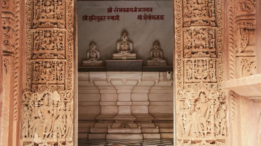 Osian, Rajasthan, India 2nd March 2023:The Mahavira Jain Temple in Osian or Osiyan, Rajasthan is dedicated to the 24th Jain Tirthankara Lord Mahavira. Major pilgrimage site for Oswal Jains. 