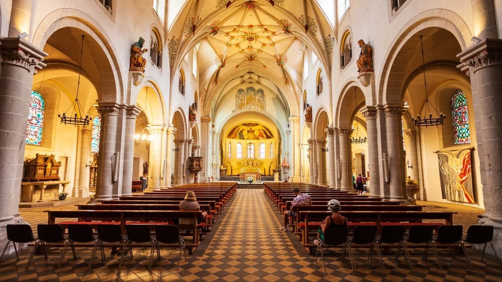 KOBLENZ, GERMANY - JUNE 27, 2018: Basilica of St. Castor or Kastorkirche is the oldest church in Koblenz, Germany