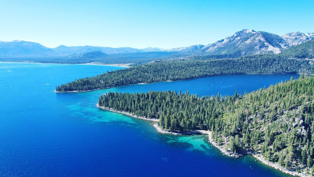 An aerial view of the Lake Tahoe in he United States of America
