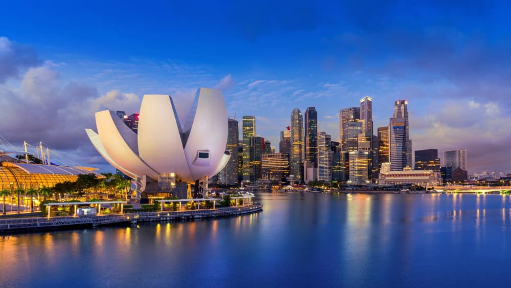 panoramic of Singapore cityscape before sunrise.