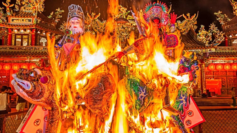 Taipei City, Taiwan - August 18, 2024: Every Hungry Ghost Festival, temples across Taiwan hold "zhongyuan pudu" salvation ceremonies to entertain wandering souls. 