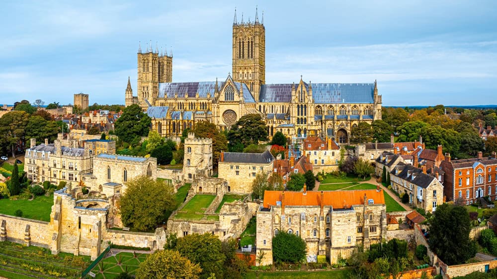 View of Lincoln Cathedral, a Church of England cathedral in Lincolnshire, England, UK