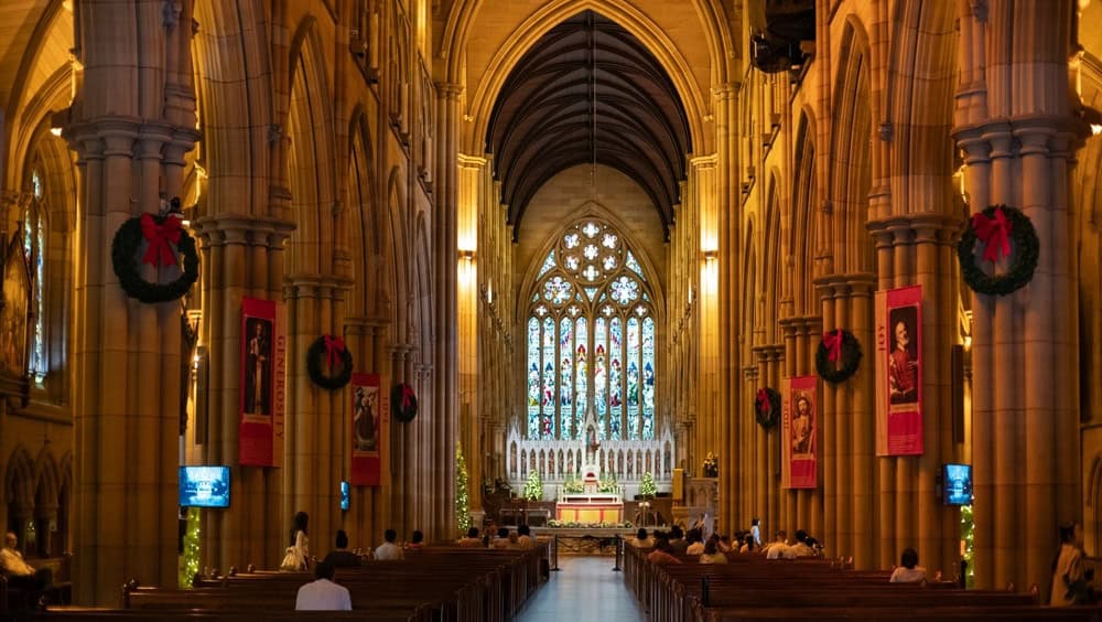 Sydney, Australia - Dec 20 2024: The interior of St Mary’s Cathedral in Sydney CBD.