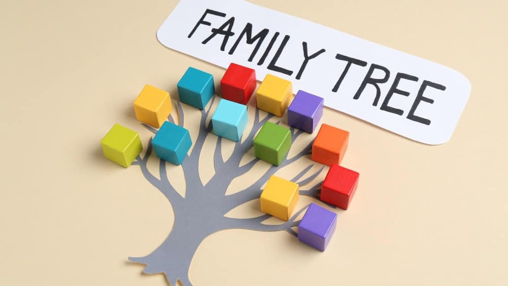 Family tree made with colorful cubes on beige background