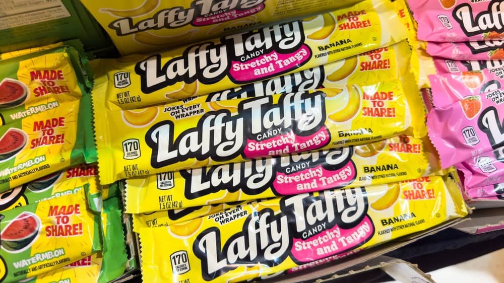 Los Angeles, CA - July 26, 2025: Laffy Taffy Banana Flavored Candy Bars on Store Display.
