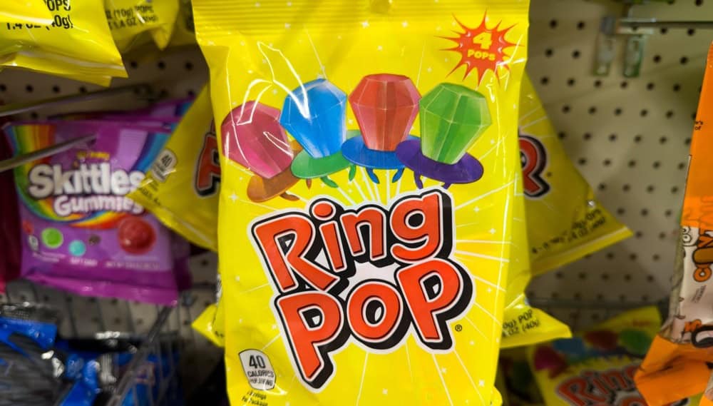 Los Angeles, CA - November 11, 2025: Ring Pop Candy Bag Display.