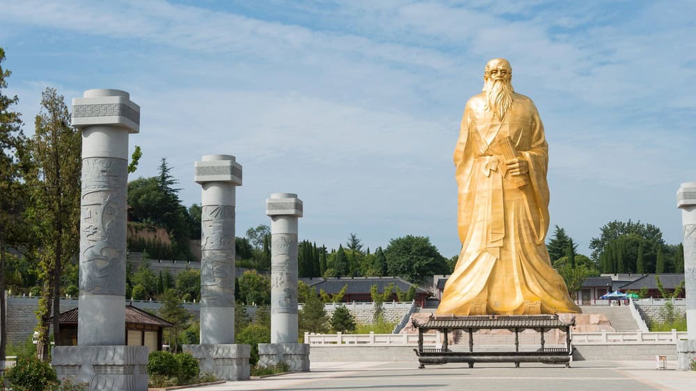 HENAN, CHINA - Aug 20 2015: Laozi Statue at Hangu Pass Scenic Area. a famous historic site in Lingbao, Henan, China.