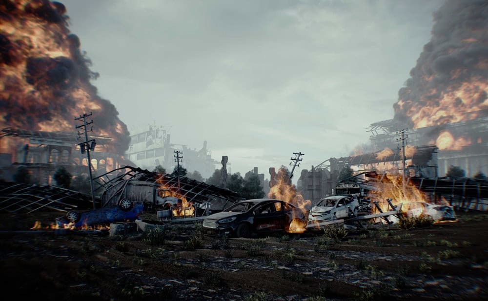 apocalyptic burning city. Armageddon. 3d rendering. 3D Illustration