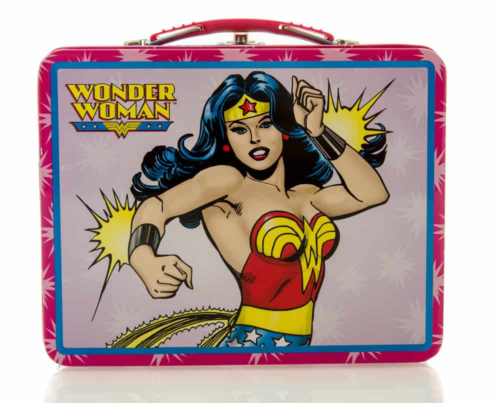 Winneconne, WI - 20 April 2016: Lunch box featuring Wonder Woman on an isolated background