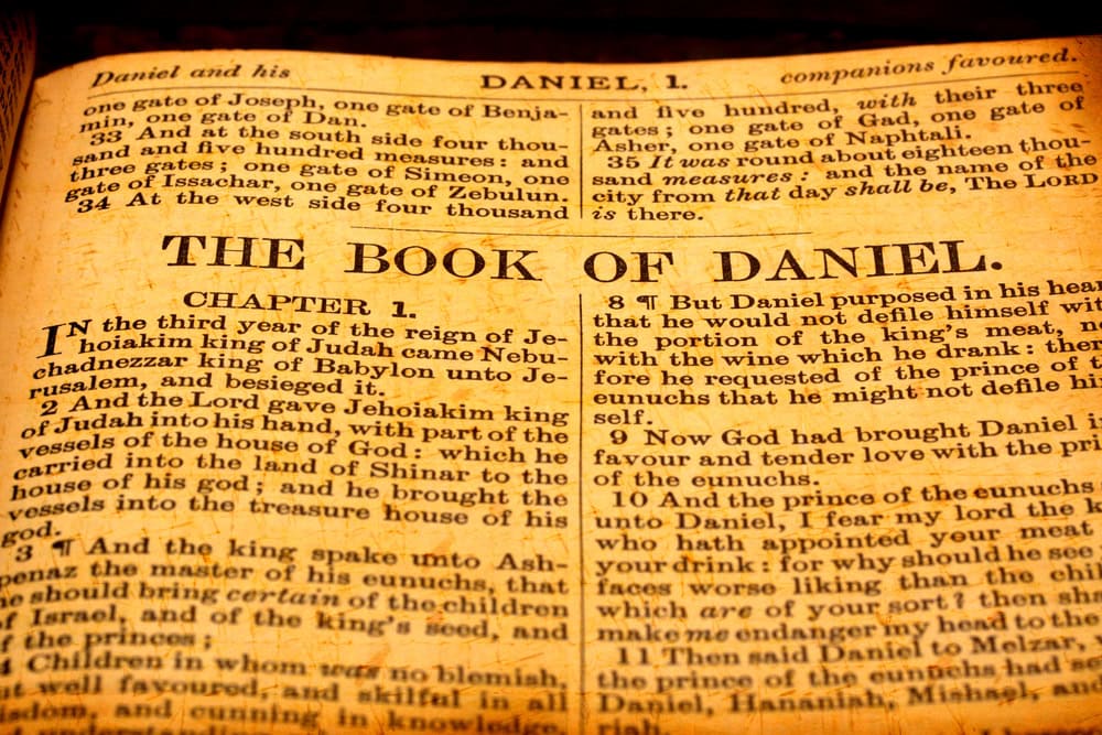 Close up of old Holy bible book Daniel